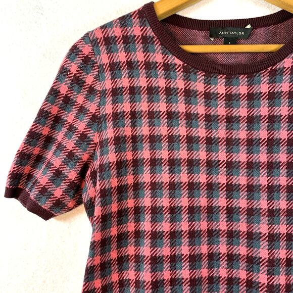 Ann Taylor Womens Plaid Knit Top Sz S Preppy Academia Ivy League Old Money - Picture 2 of 6